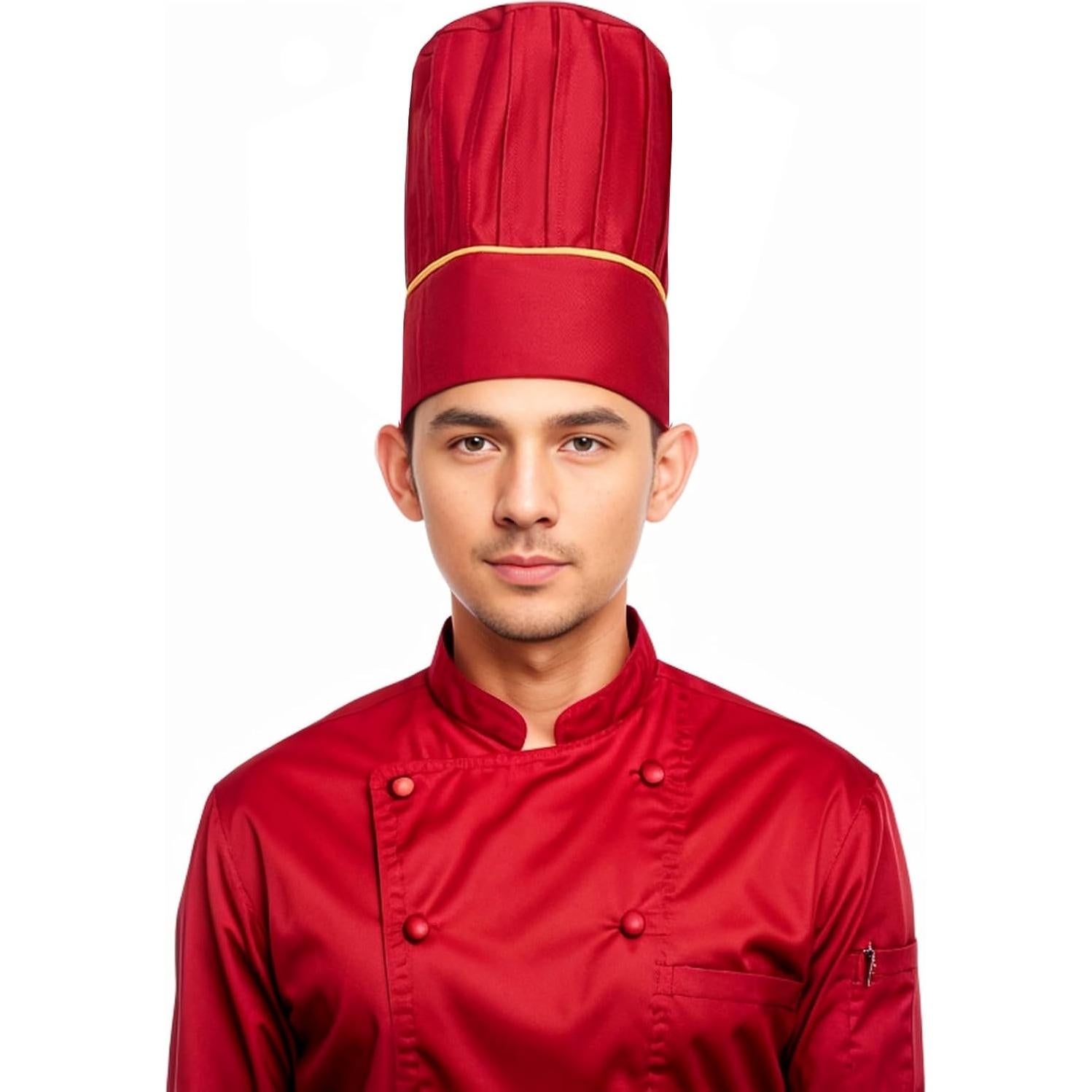 Gorro de Chef Alto Ajustable Hyzrz Rojo y Raya Amarilla 28 cm