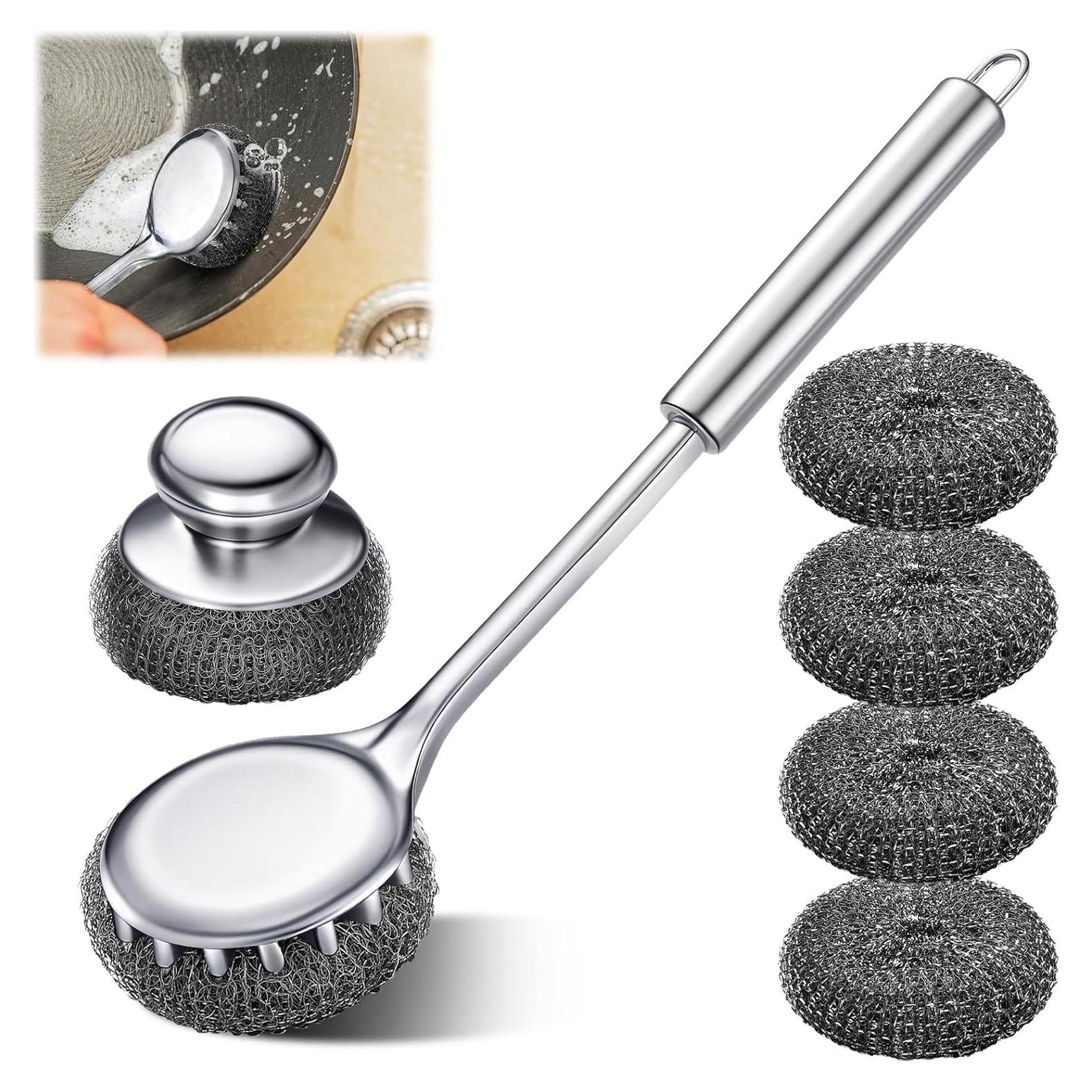 Paquete de 6 estropajos de acero inoxidable SiliFine con mango