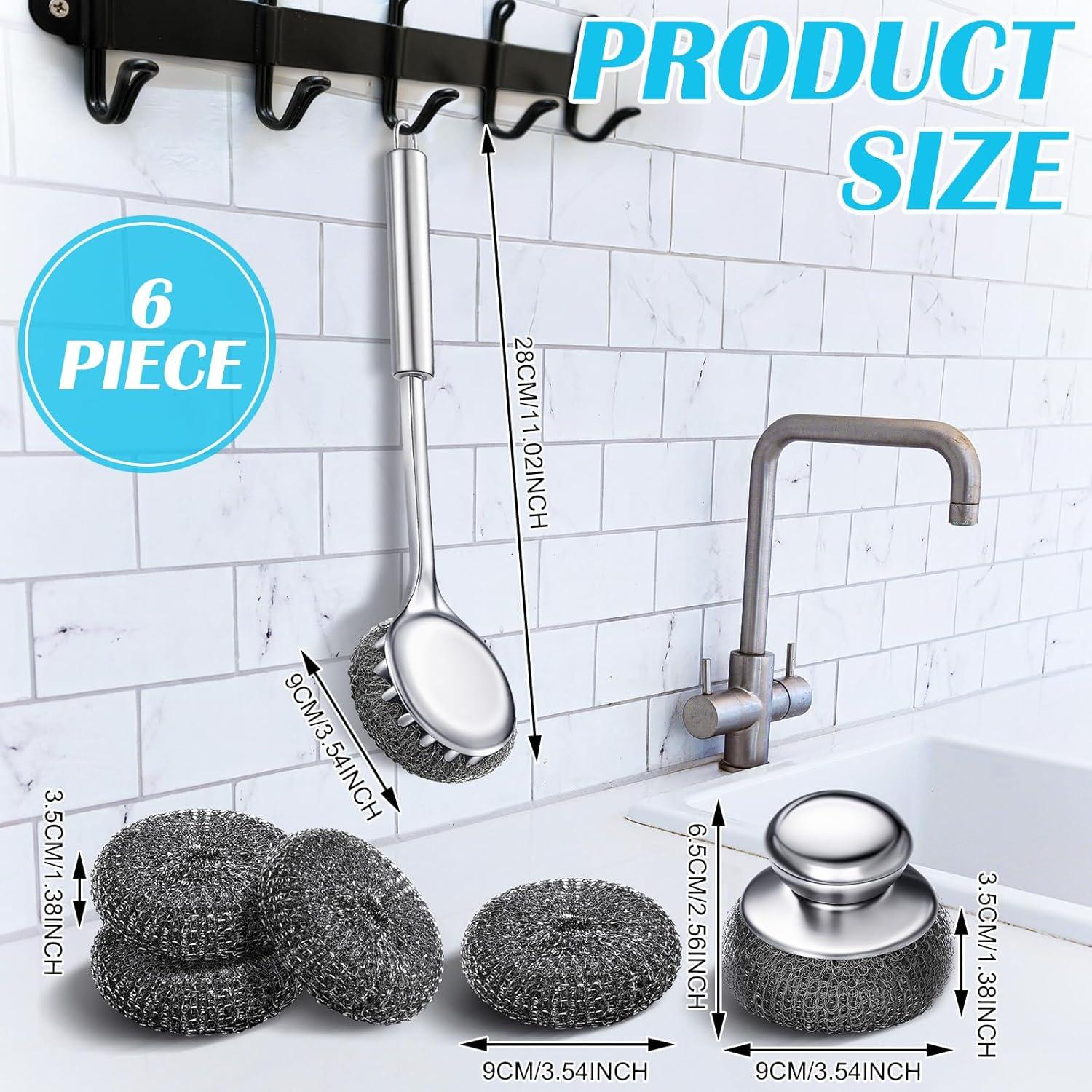 Paquete de 6 estropajos de acero inoxidable SiliFine con mango