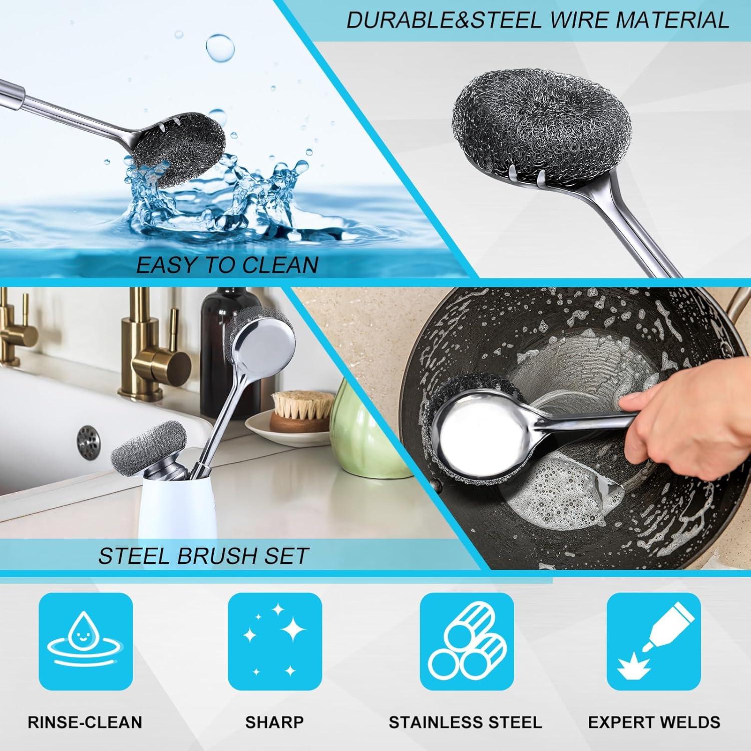 Paquete de 6 estropajos de acero inoxidable SiliFine con mango