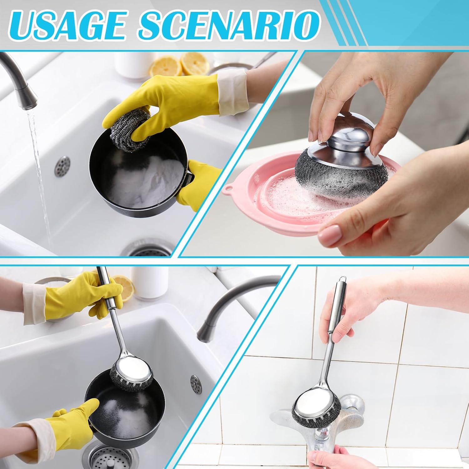 Paquete de 6 estropajos de acero inoxidable SiliFine con mango