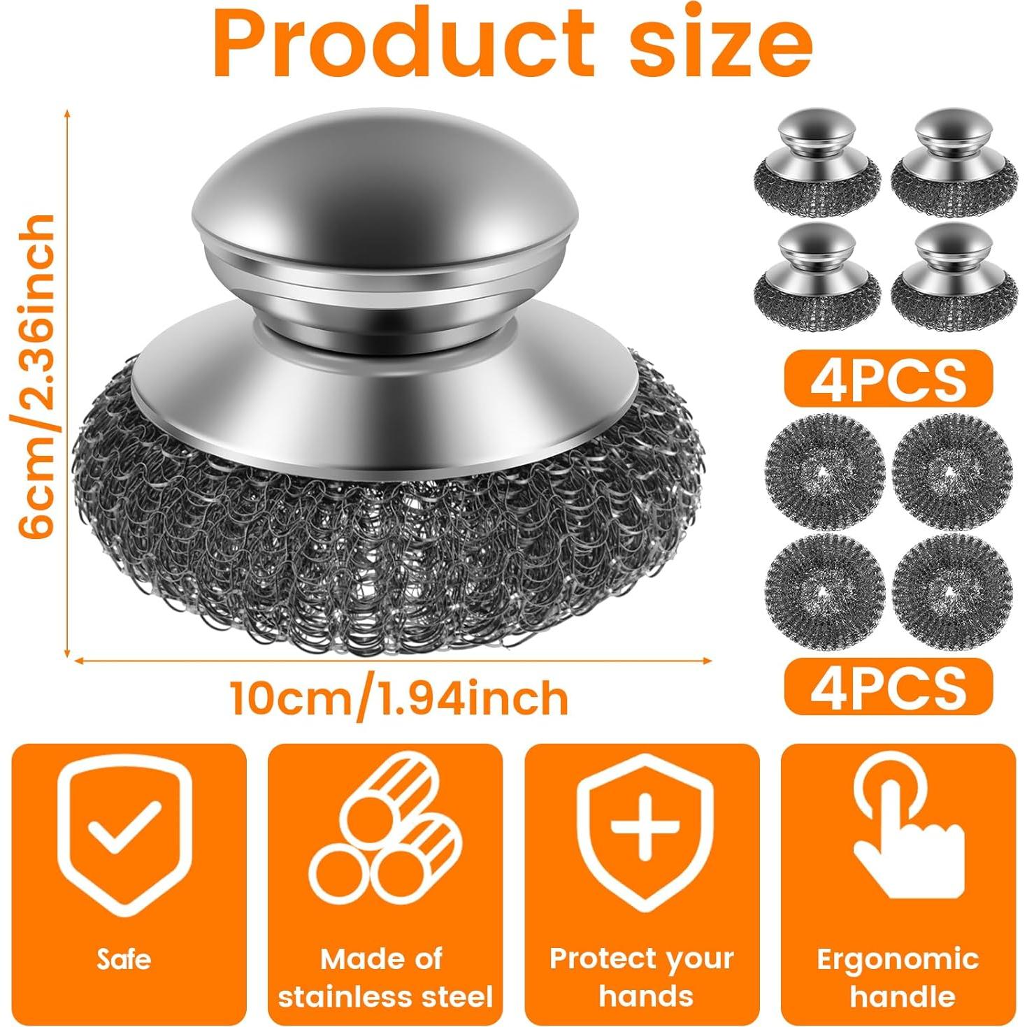 Juego de 4 estropajos de acero inoxidable YMKWZ 10 cm
