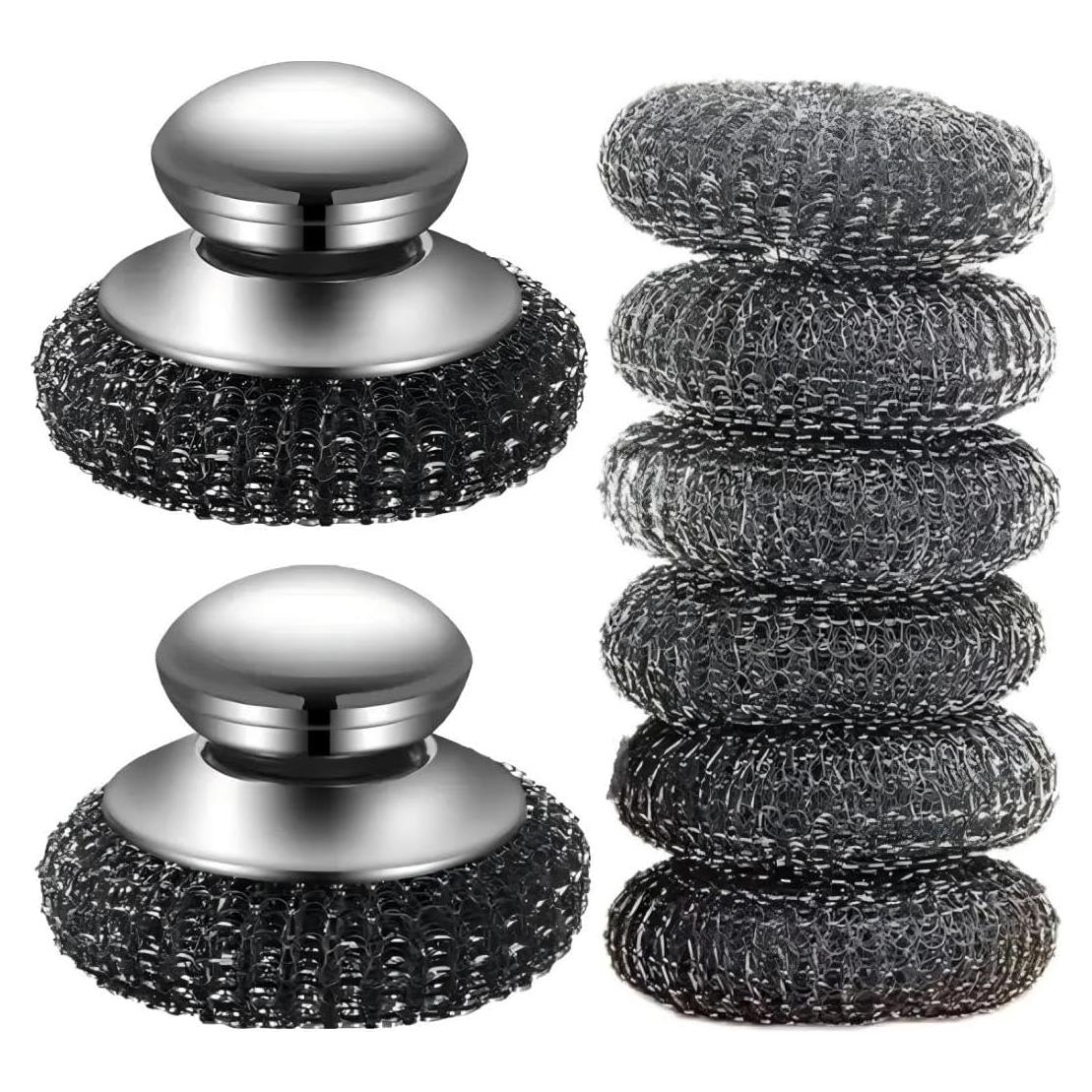 Estropajos de Acero Inoxidable QPINGH 8 Piezas con Mango