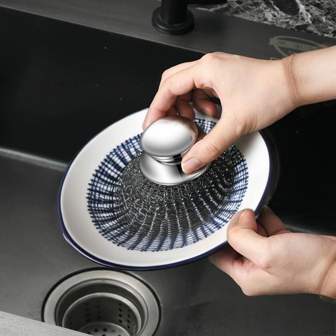 Estropajos de Acero Inoxidable QPINGH 8 Piezas con Mango