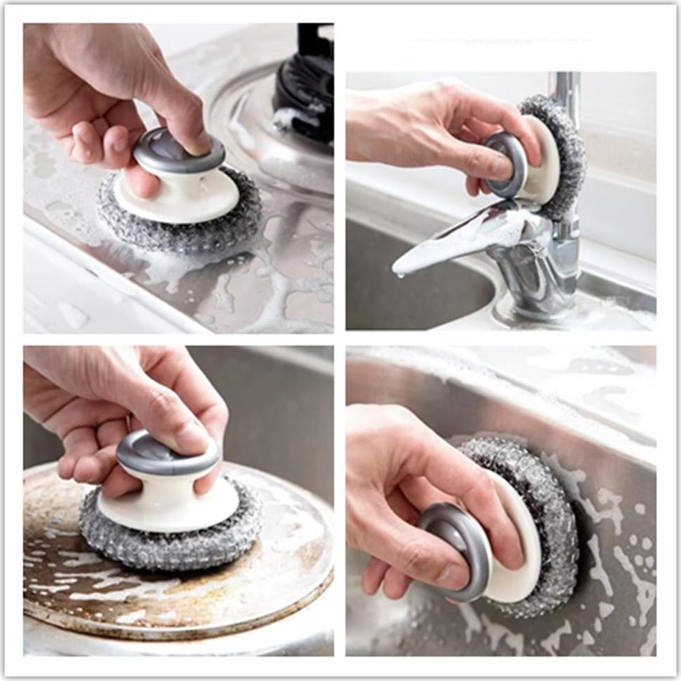 Estropajos de Acero Inoxidable JRIQH con Mango y Cepillo 3 Pcs