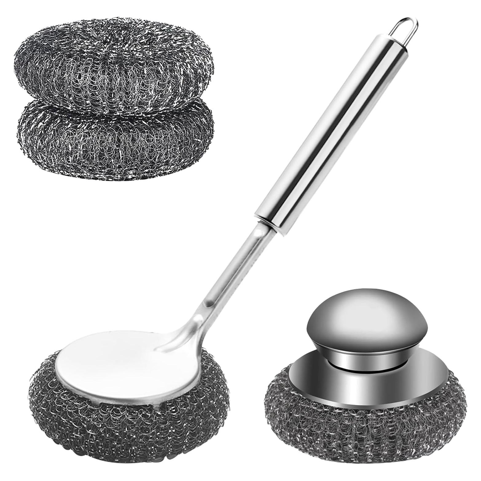 Estropajo de acero inoxidable LEOONER con mango largo y corto