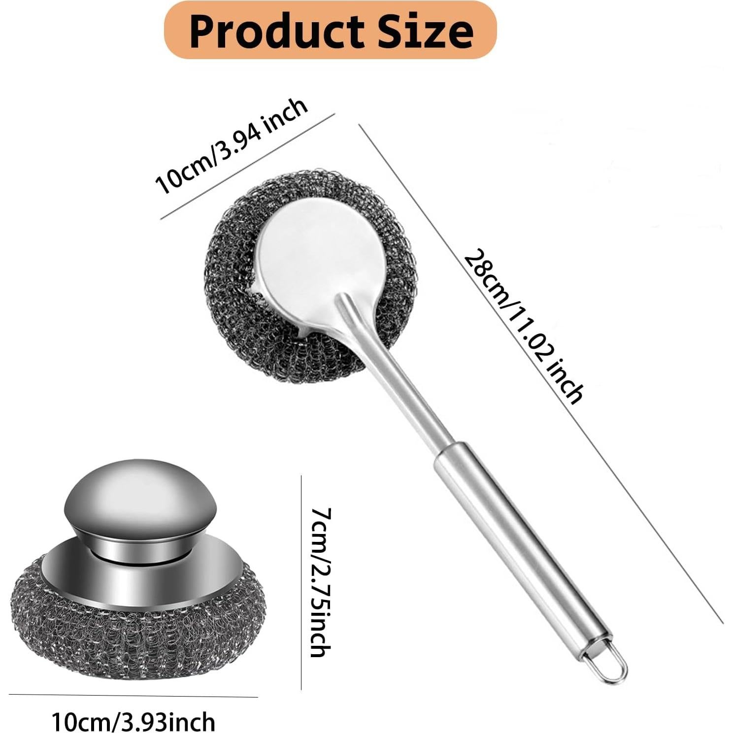Estropajo de acero inoxidable LEOONER con mango largo y corto
