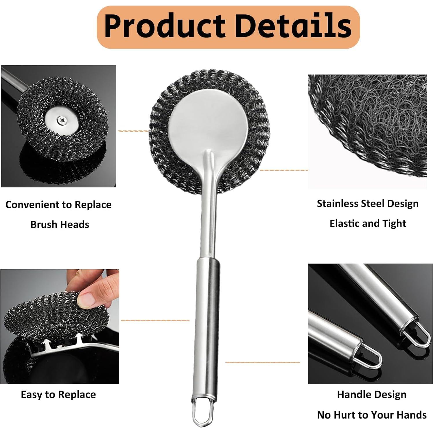 Estropajo de acero inoxidable LEOONER con mango largo y corto