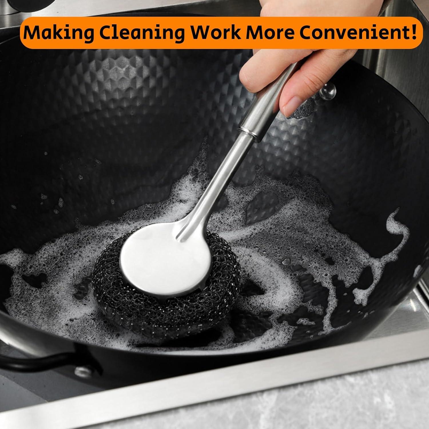 Estropajo de acero inoxidable LEOONER con mango largo y corto