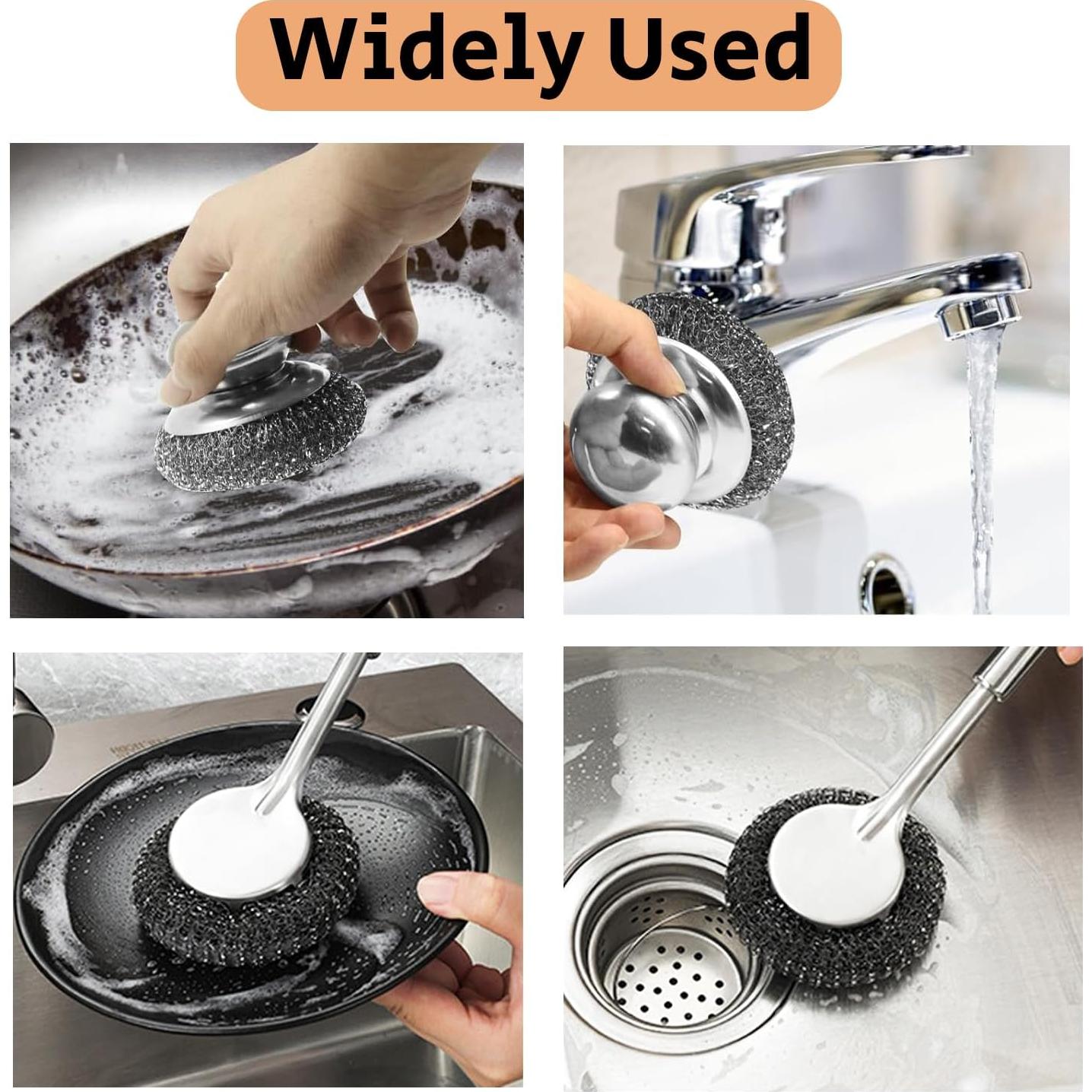 Estropajo de acero inoxidable LEOONER con mango largo y corto