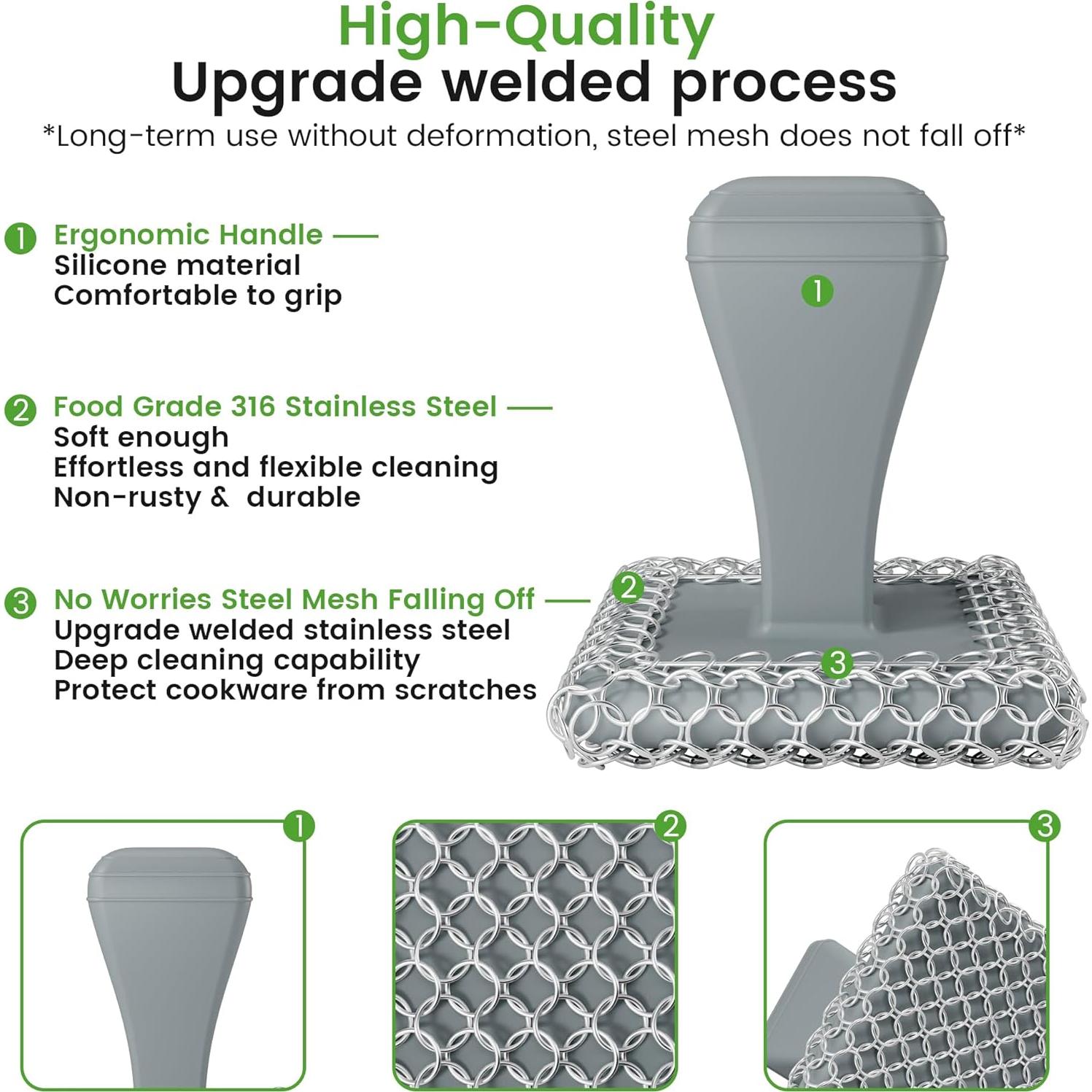Estropajo de Hierro Fundido TOPULORS con Mango Ergonómico - Gris