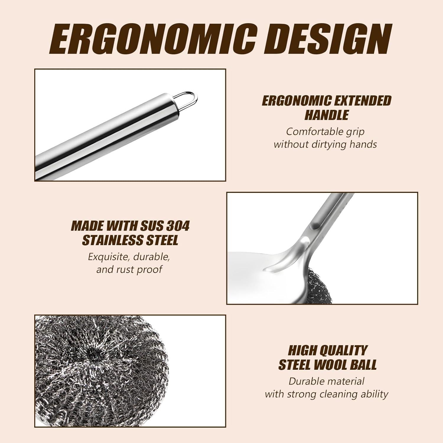 Estropajo de Acero Inoxidable Xorim con Mango y 5 Recambios