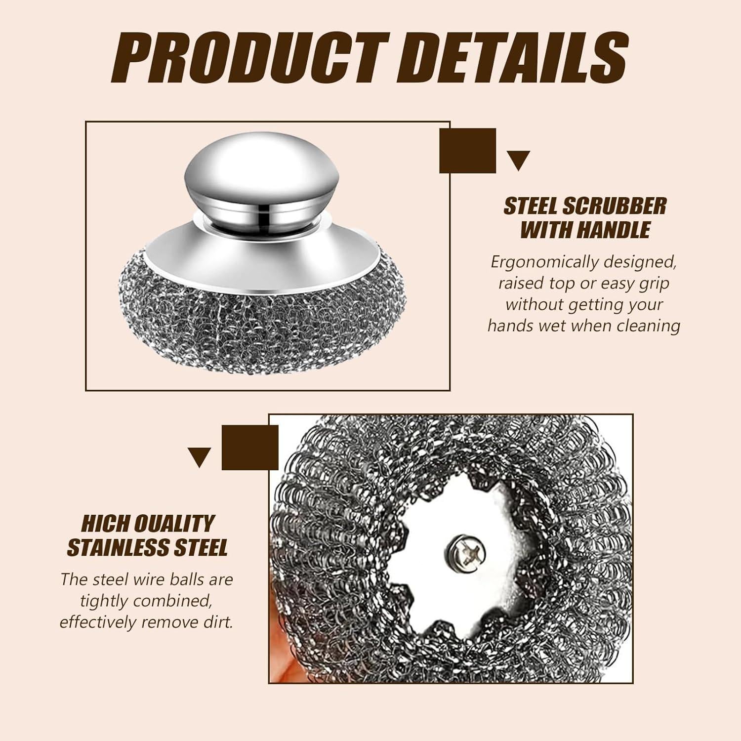 Estropajo de Acero Inoxidable Xorim con Mango y 5 Recambios