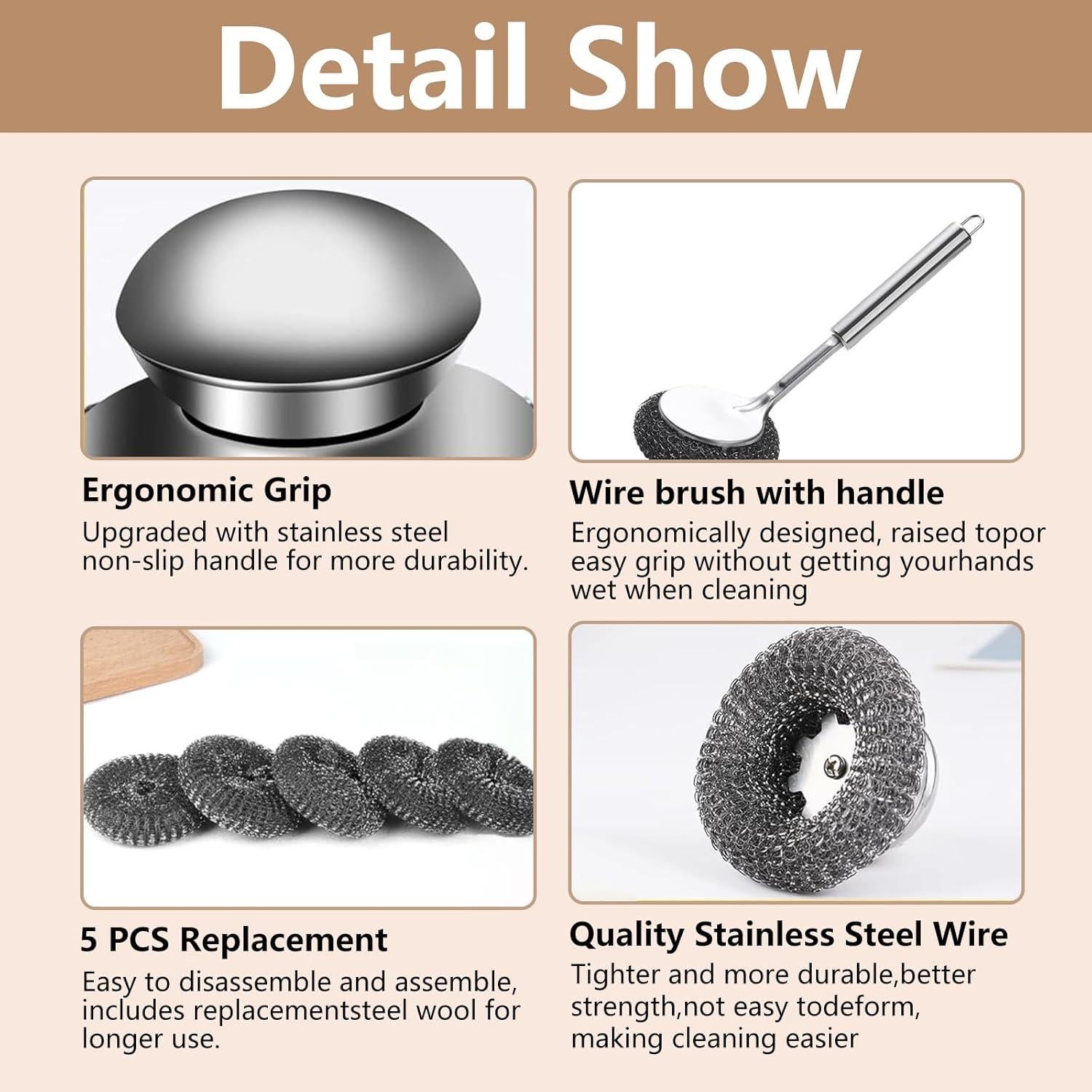 Estropajos de Lana de Acero GEDEUBAN con Mango - 7 Piezas