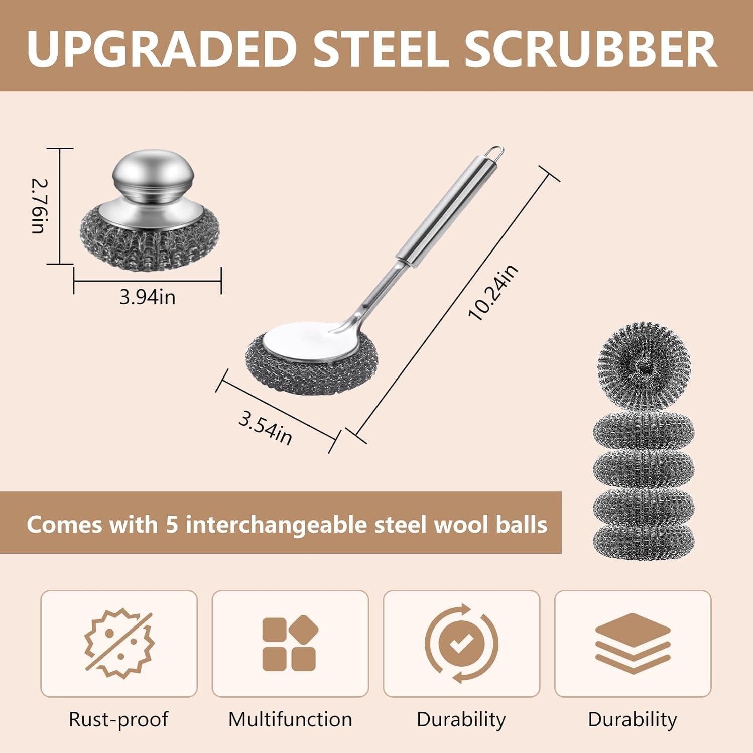 Estropajos de Lana de Acero GEDEUBAN con Mango - 7 Piezas