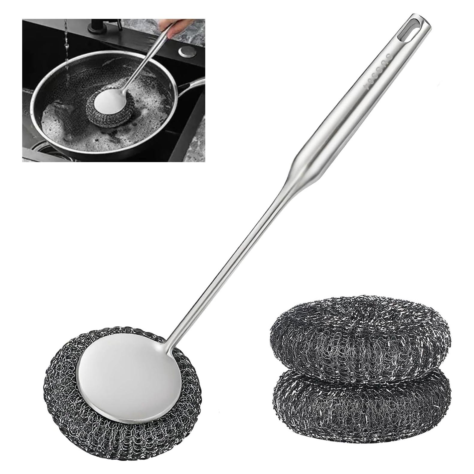 Juego de estropajos de acero inoxidable 304 con mango ergonómico