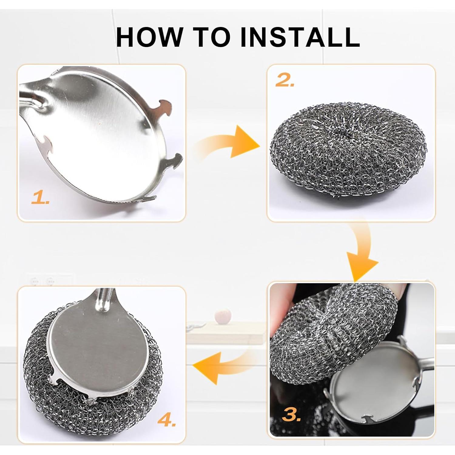 Juego de estropajos de acero inoxidable 304 con mango ergonómico