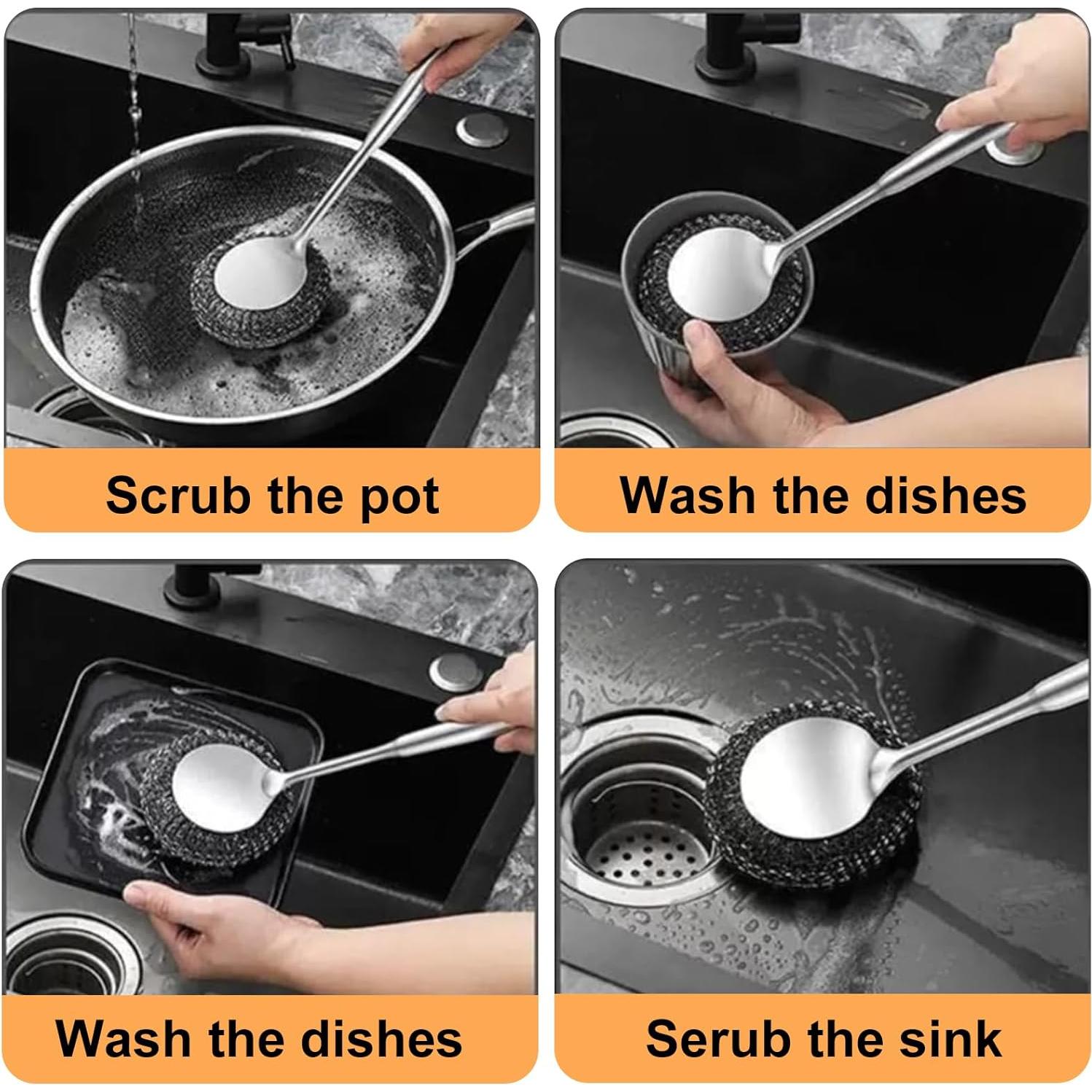 Juego de estropajos de acero inoxidable 304 con mango ergonómico