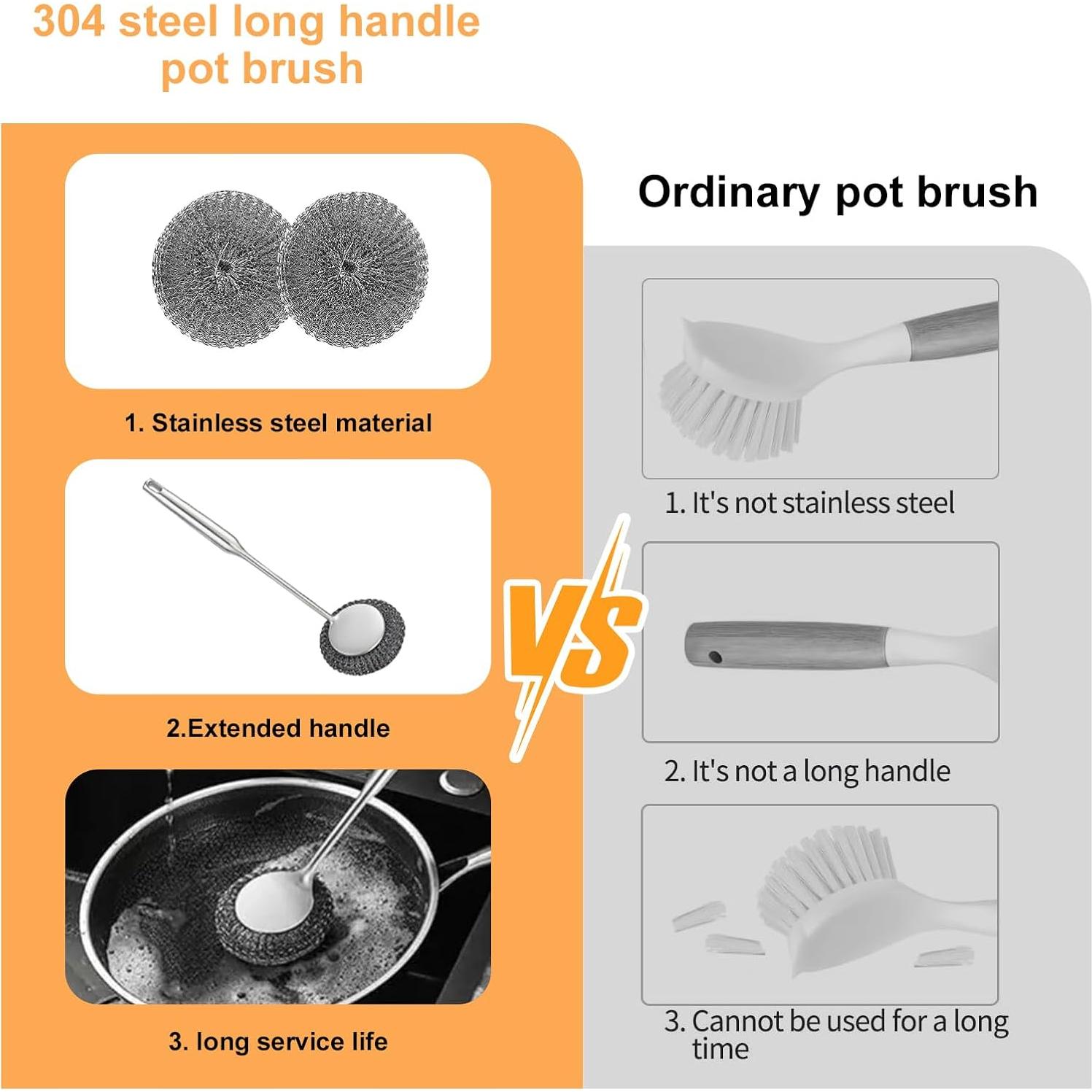 Juego de estropajos de acero inoxidable 304 con mango ergonómico