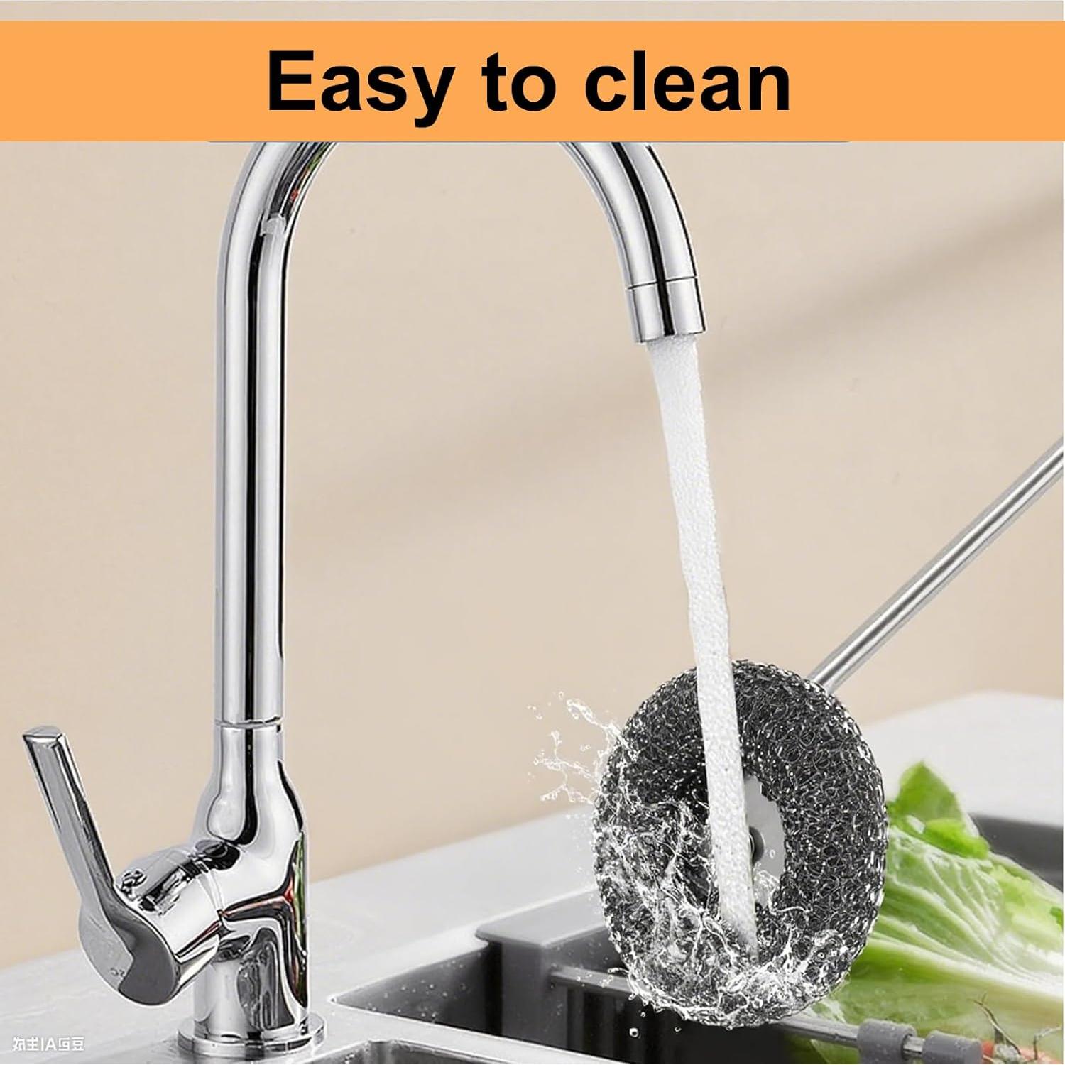 Juego de estropajos de acero inoxidable 304 con mango ergonómico