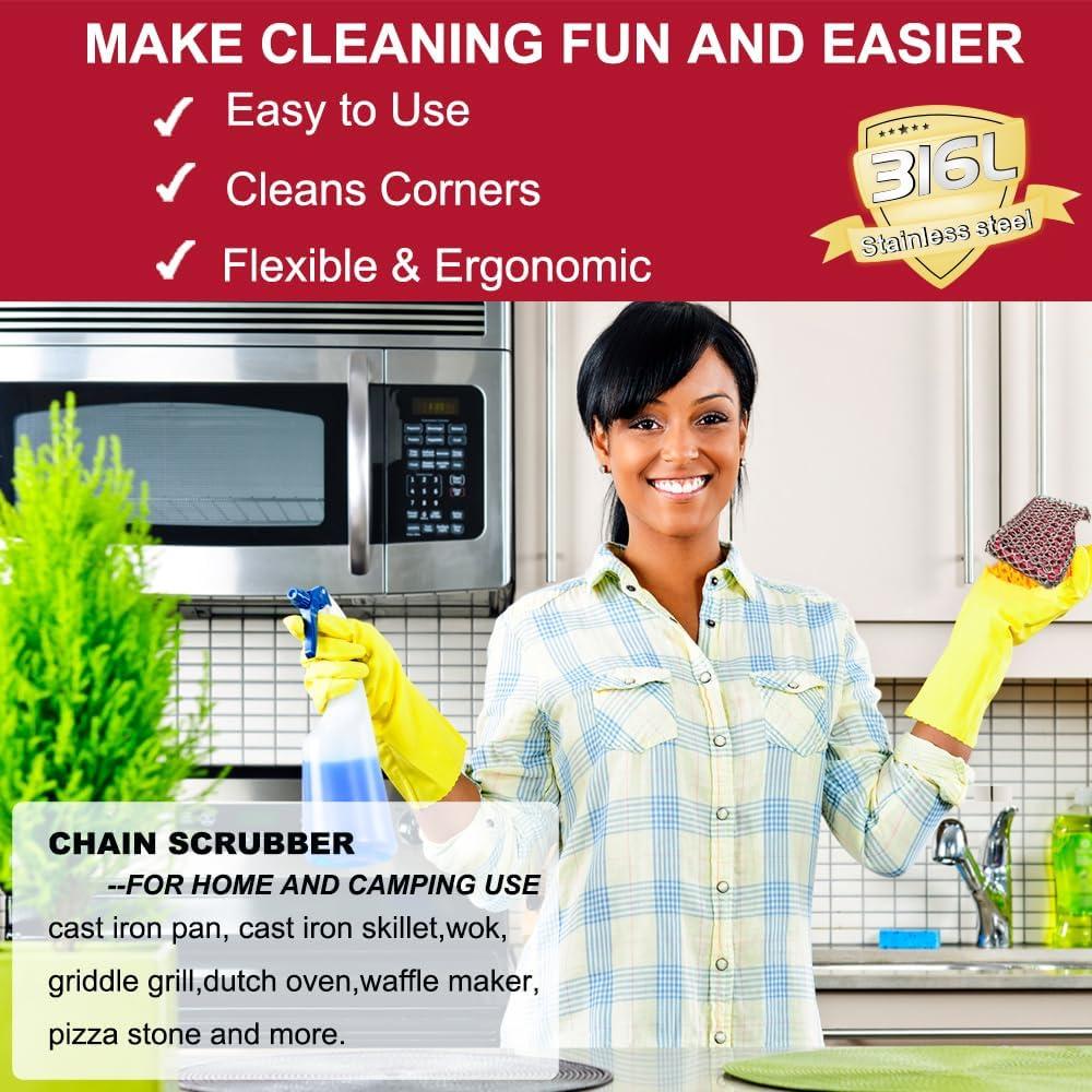 Estropajo de Malla de Cadena con Silicona Roja BabriInta 11cm