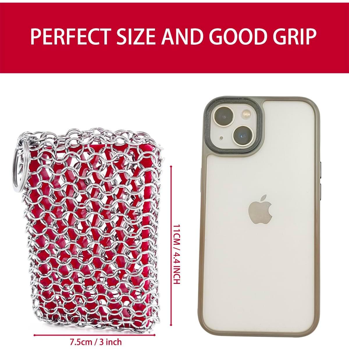 Estropajo de Malla de Cadena con Silicona Roja BabriInta 11cm