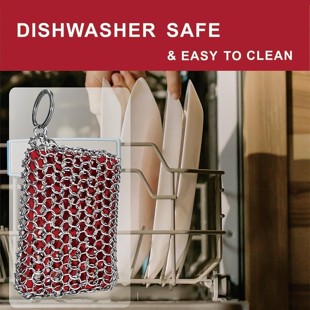 Estropajo de Malla de Cadena con Silicona Roja BabriInta 11cm