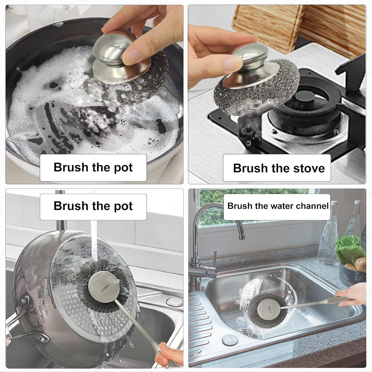 Juego de cepillos de limpieza CHAXIDU con mango largo - Acero inoxidable