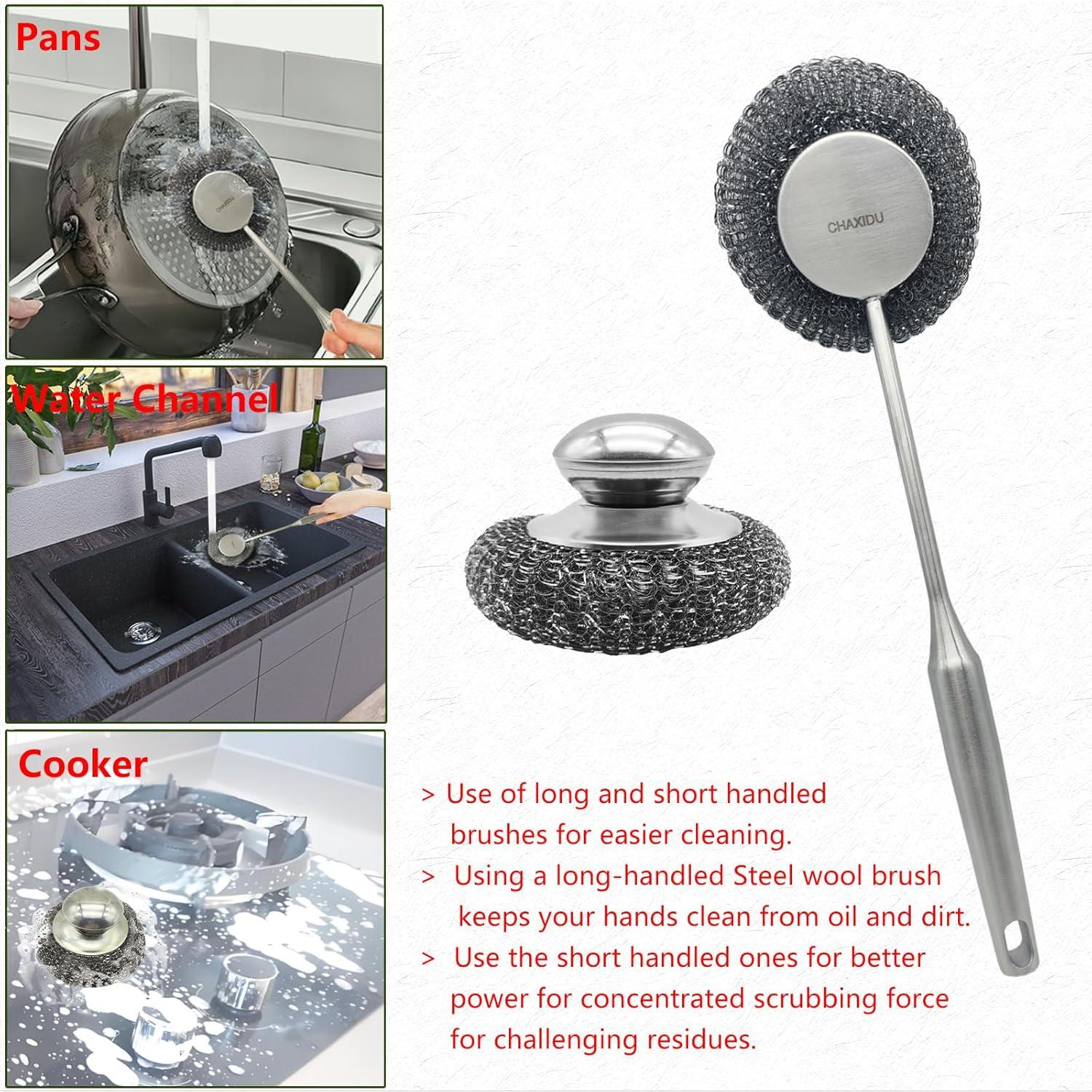 Juego de cepillos de limpieza CHAXIDU con mango largo - Acero inoxidable