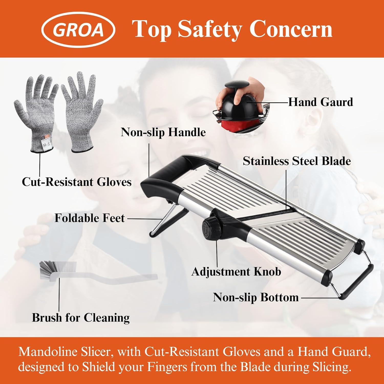 Mandolina Cortadora GROA de Acero Inoxidable Ajustable - 42 cm