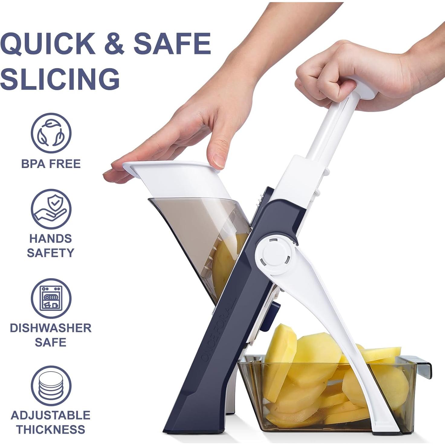 Rebanador Mandolina ZTQCSQ Azul, Cortador de Verduras Ajustable 0.1-8mm