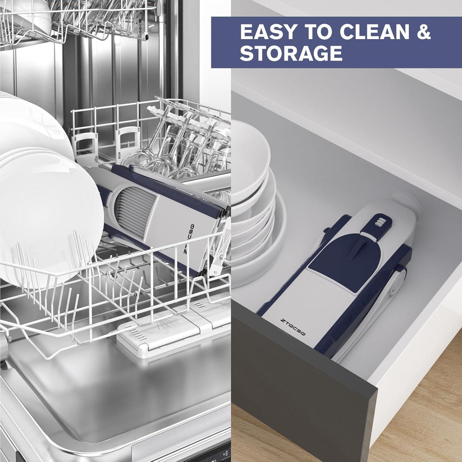 Rebanador Mandolina ZTQCSQ Azul, Cortador de Verduras Ajustable 0.1-8mm