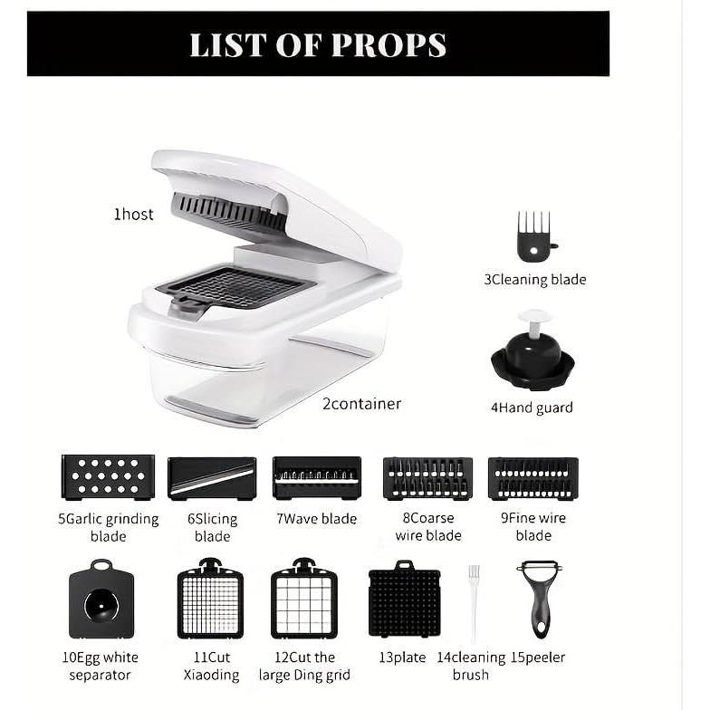 Picador de Verduras 15-en-1 Genérico con Cuchillas de Acero Inoxidable