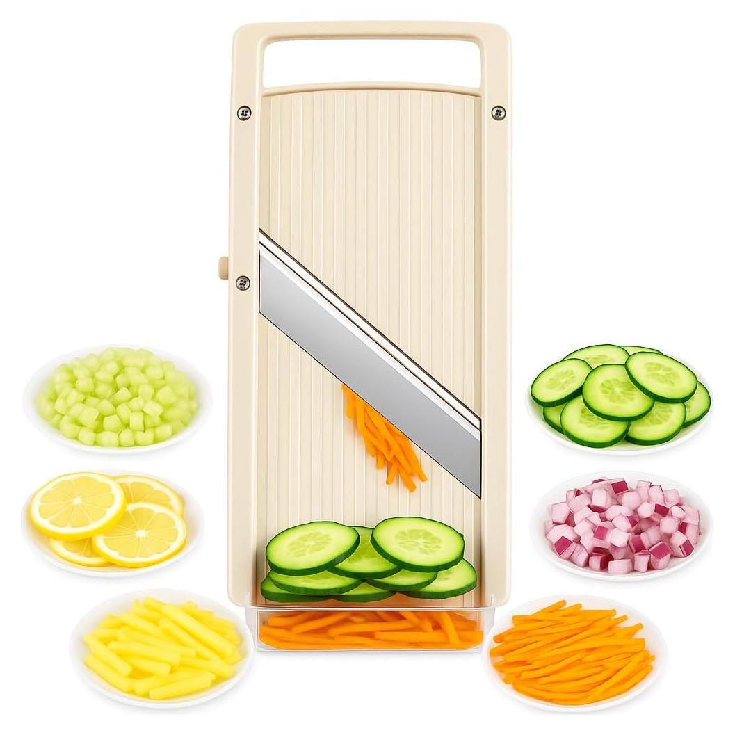 Cortador de Mandolina Manual SANVERDI 5 en 1 con Cuchillas Intercambiables