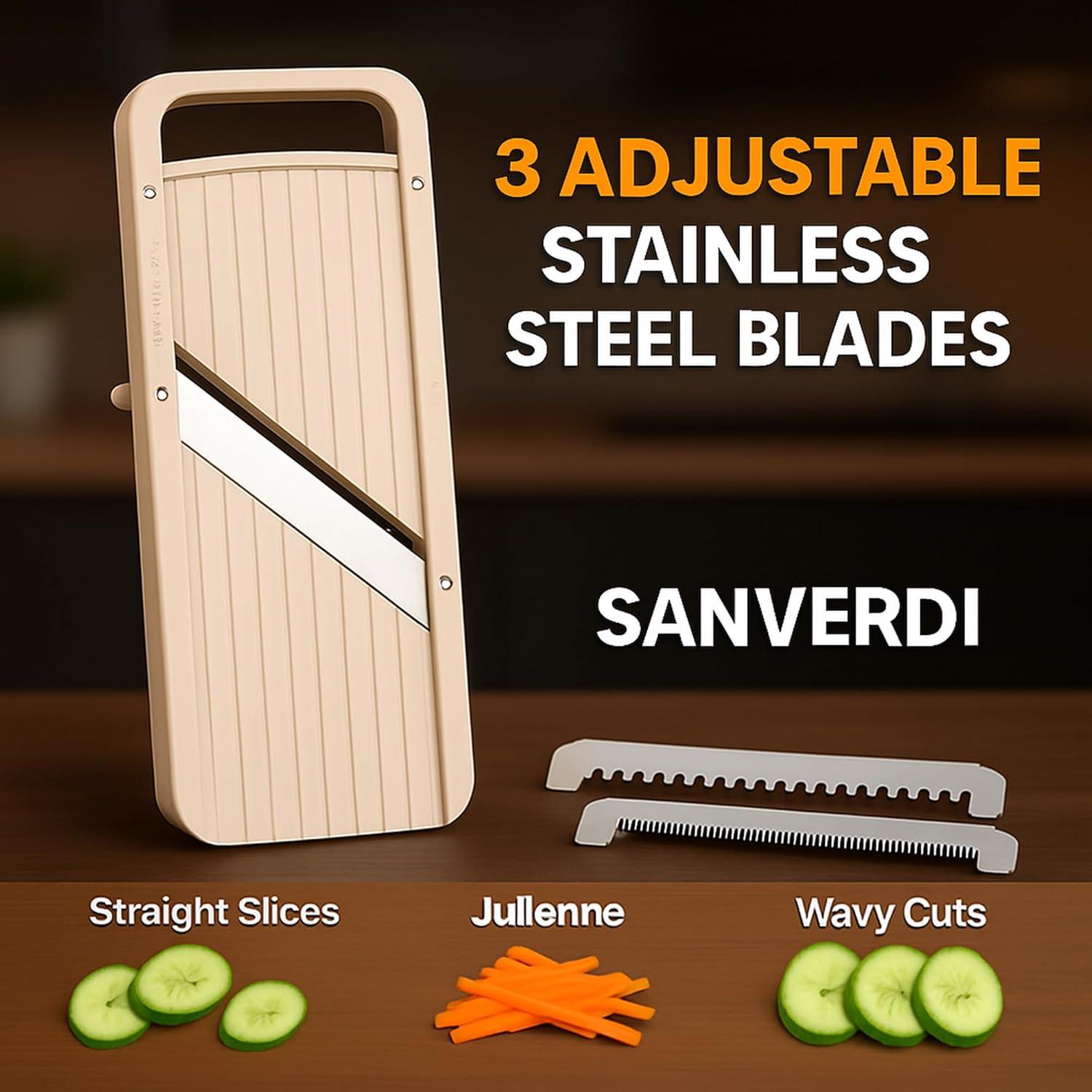 Cortador de Mandolina Manual SANVERDI 5 en 1 con Cuchillas Intercambiables