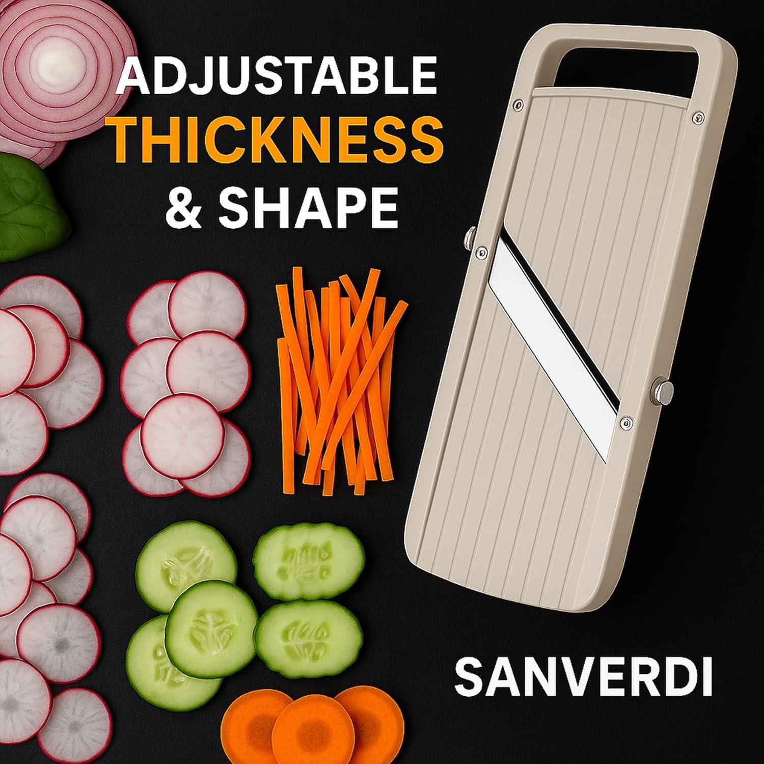 Cortador de Mandolina Manual SANVERDI 5 en 1 con Cuchillas Intercambiables