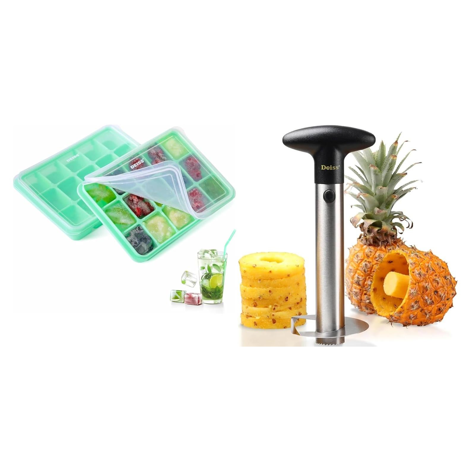 Bandeja de Hielo Deiss PRO con Tapa y Descorazonador de Piña