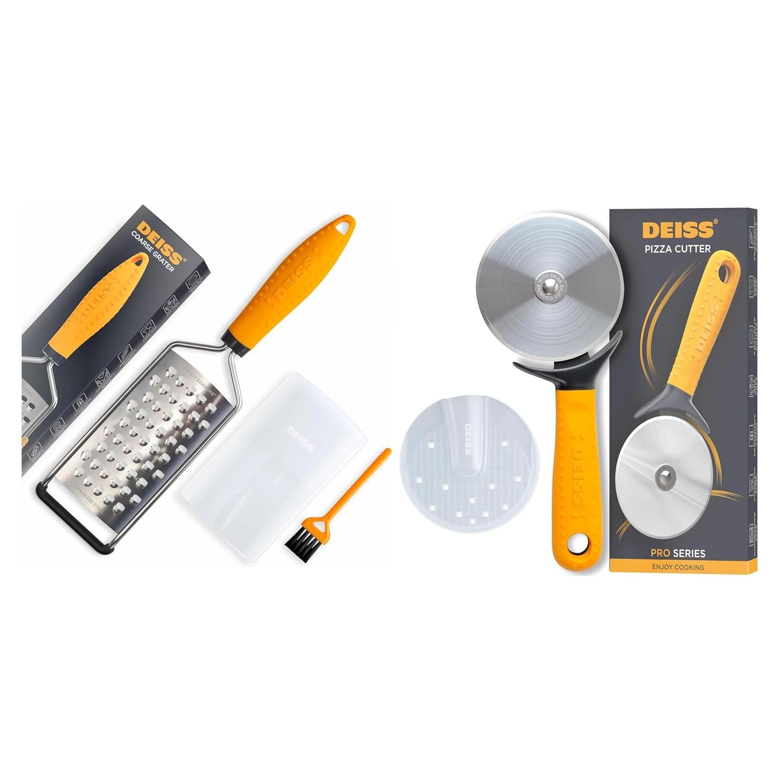Rallador Grueso Deiss PRO y Cortador de Pizza de Acero Inoxidable