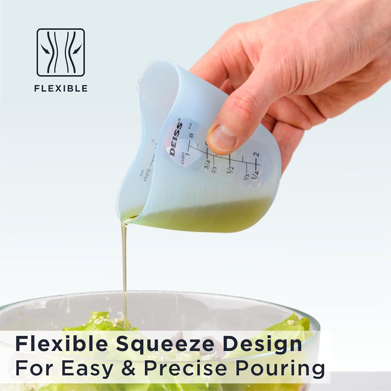 Conjunto de Tazas y Cucharas Medidoras Deiss PRO de Silicona y Acero