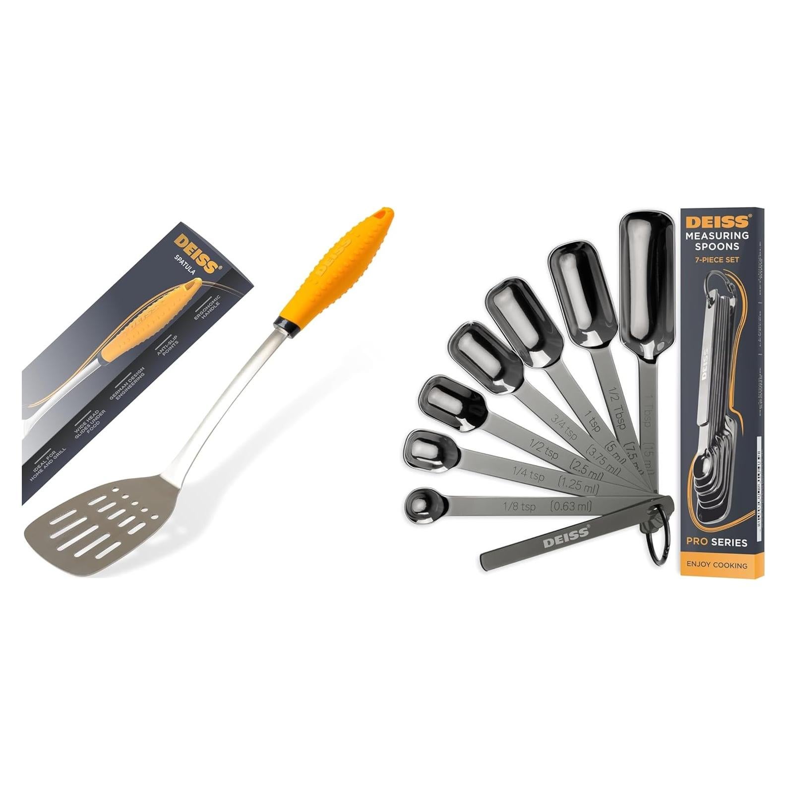 Espátula de Cocina Deiss PRO Acero Inoxidable 36.6 cm y Cucharas Medidoras