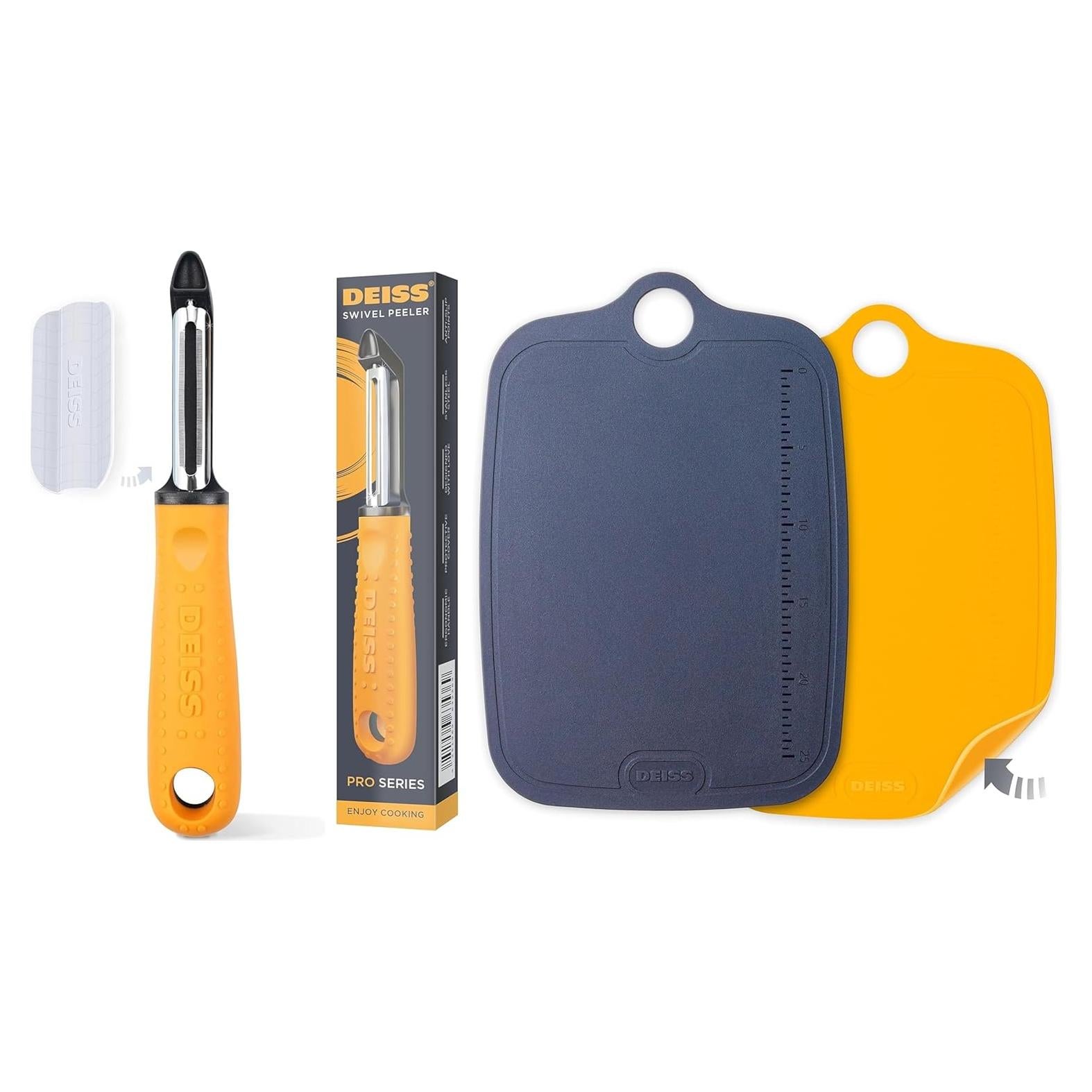 Pelador de Verduras Giratorio Deiss PRO y Tabla de Cortar TPU