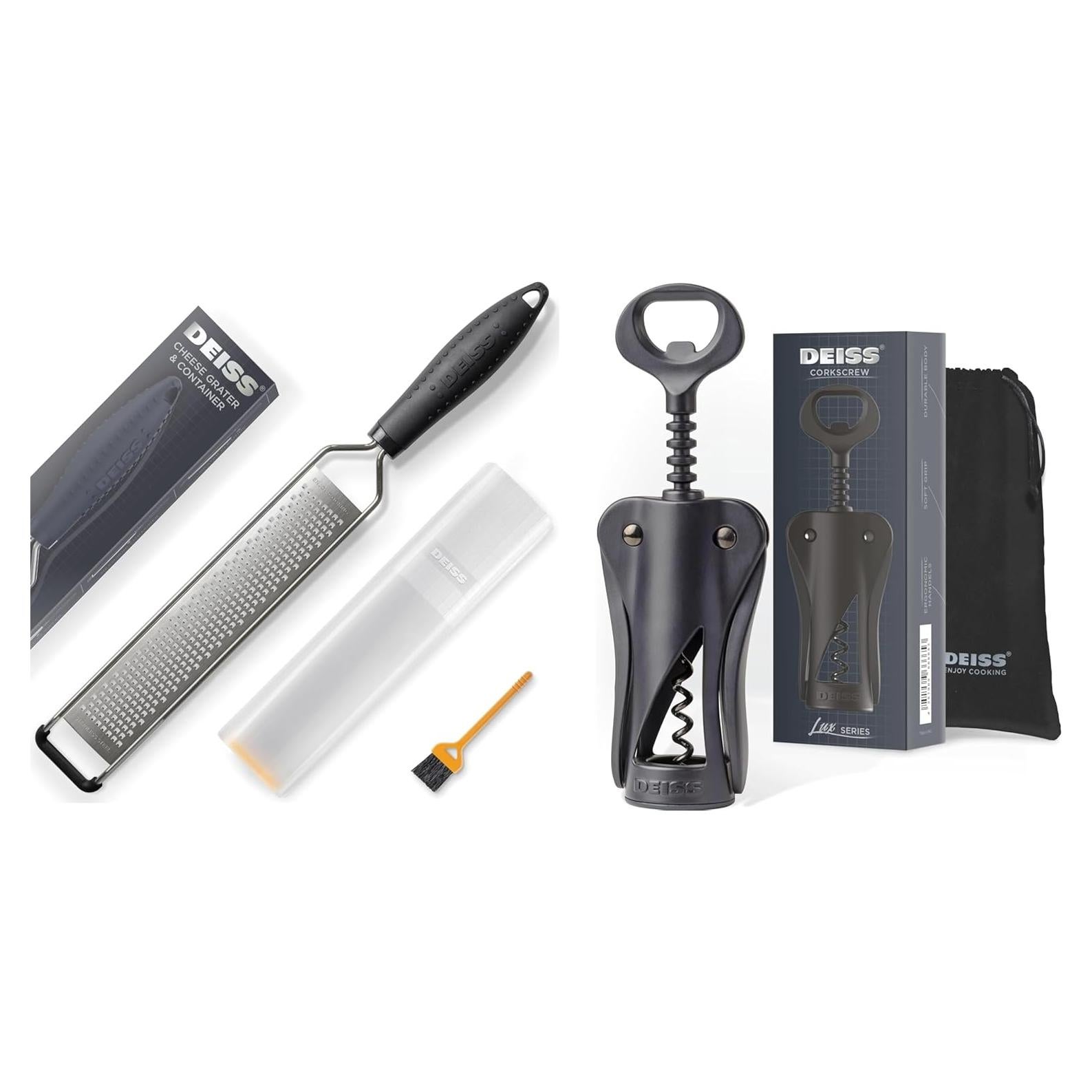 Rallador Fino Deiss LUX de Acero Inoxidable y Sacacorchos