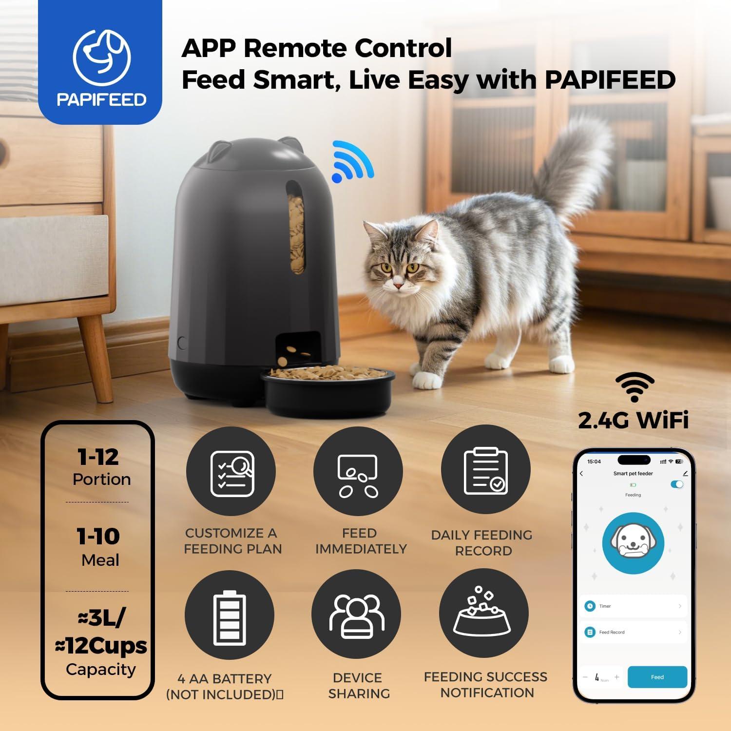 Comedero Automático PAPIFEED 3L con Control por App - Negro