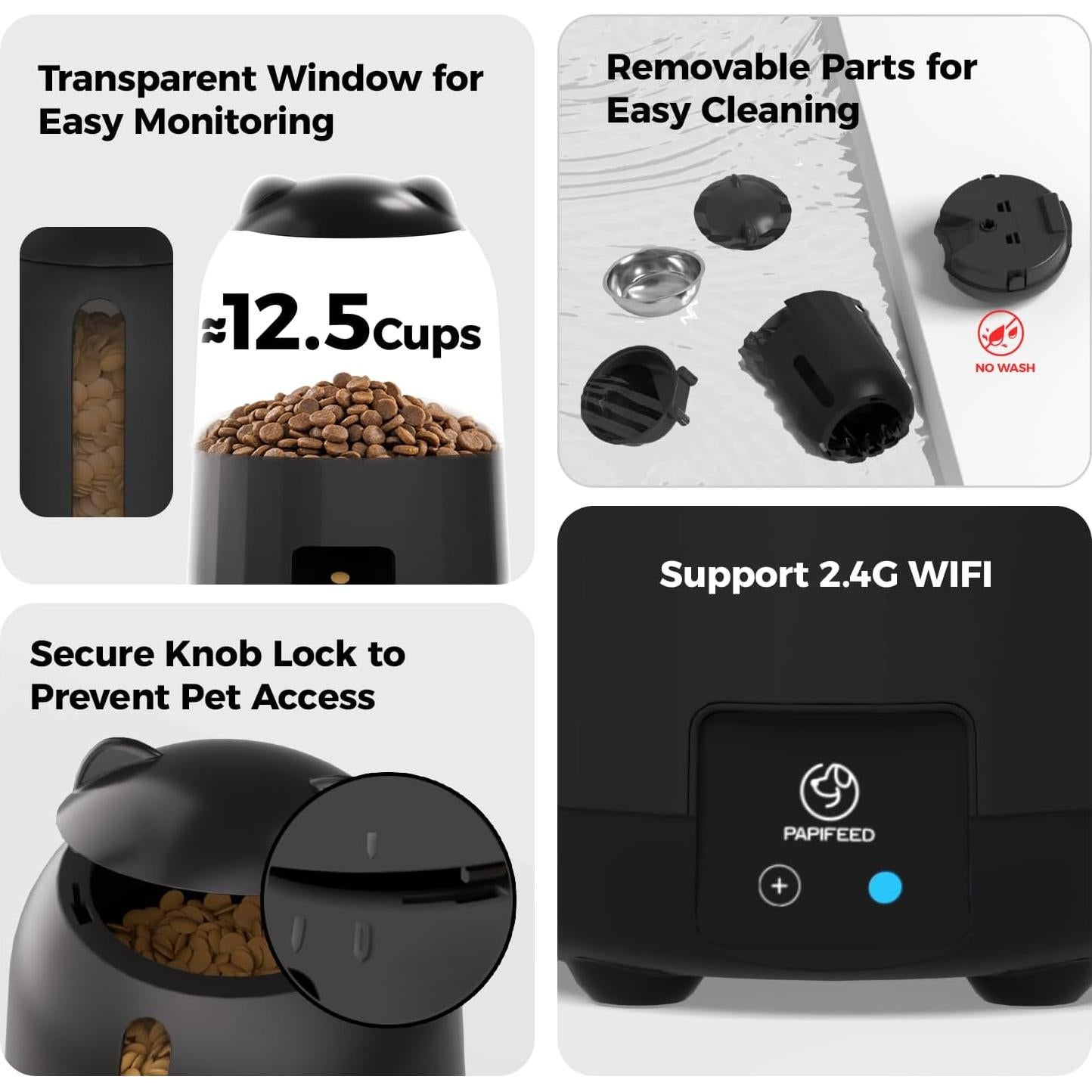 Comedero Automático PAPIFEED 3L con Control por App - Negro