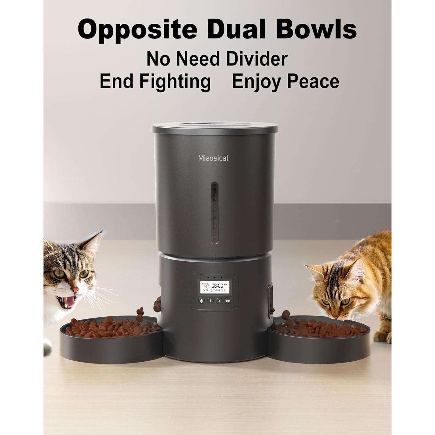 Comedero Automático Doble para Gatos Miaosical 4.2L Negro