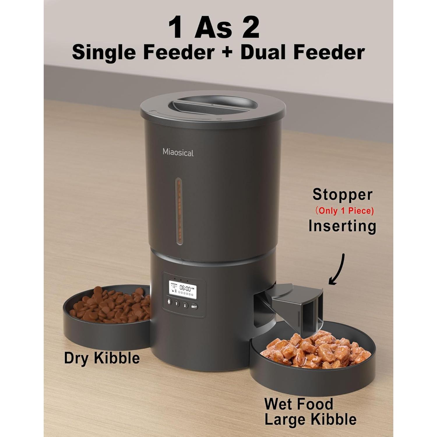 Comedero Automático Doble para Gatos Miaosical 4.2L Negro