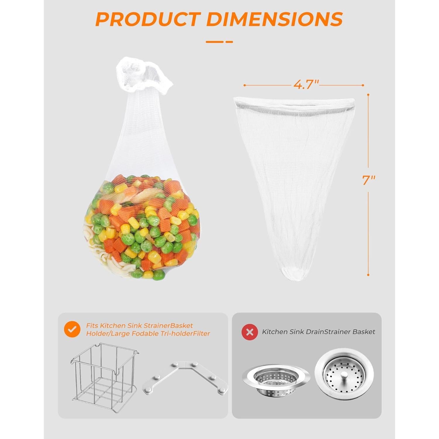 KONE Filtro de Red para Fregadero - 200 Bolsas Desechables