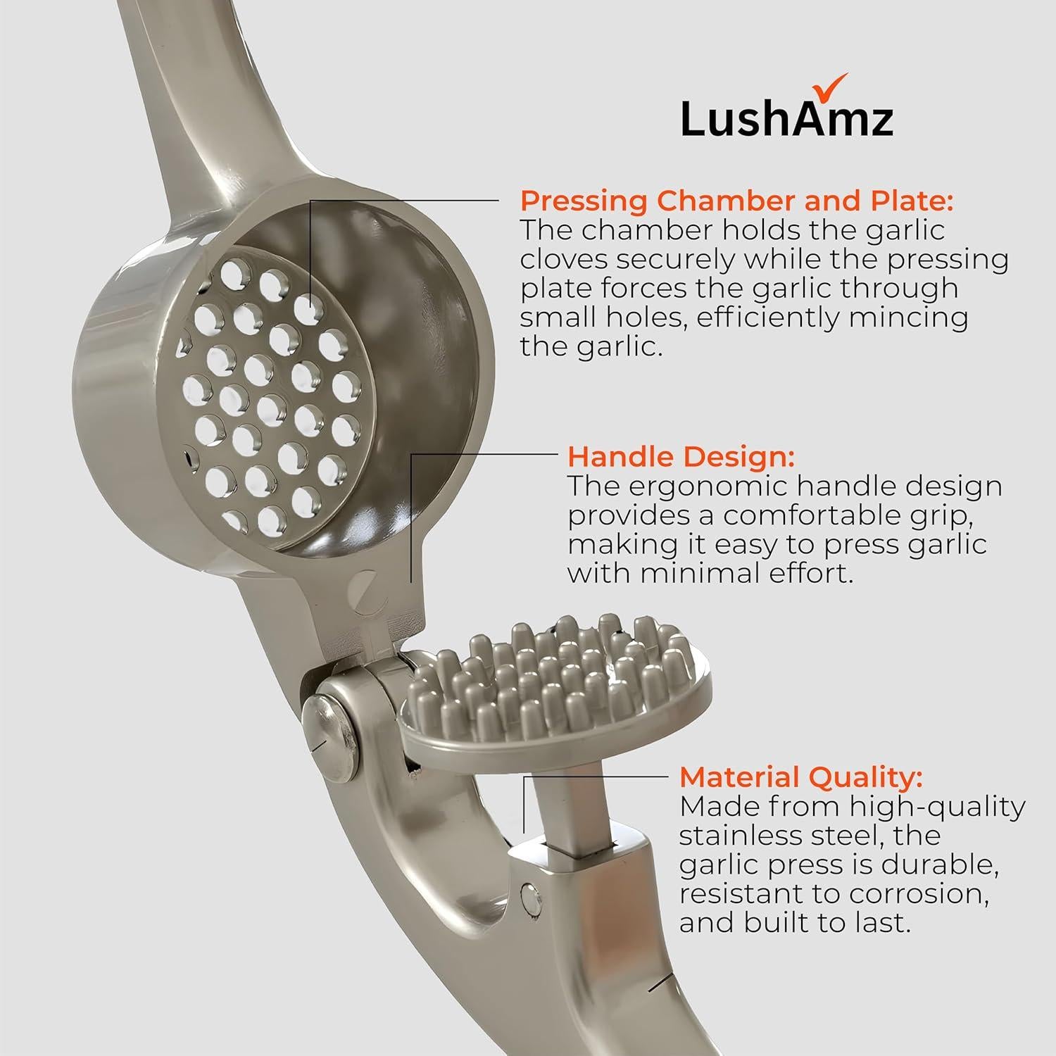 Prensa de Ajo LushAmz de Acero Inoxidable Apta para Lavavajillas