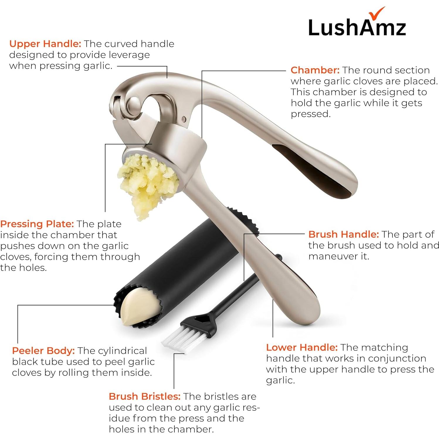 Prensa de Ajo LushAmz de Acero Inoxidable Apta para Lavavajillas