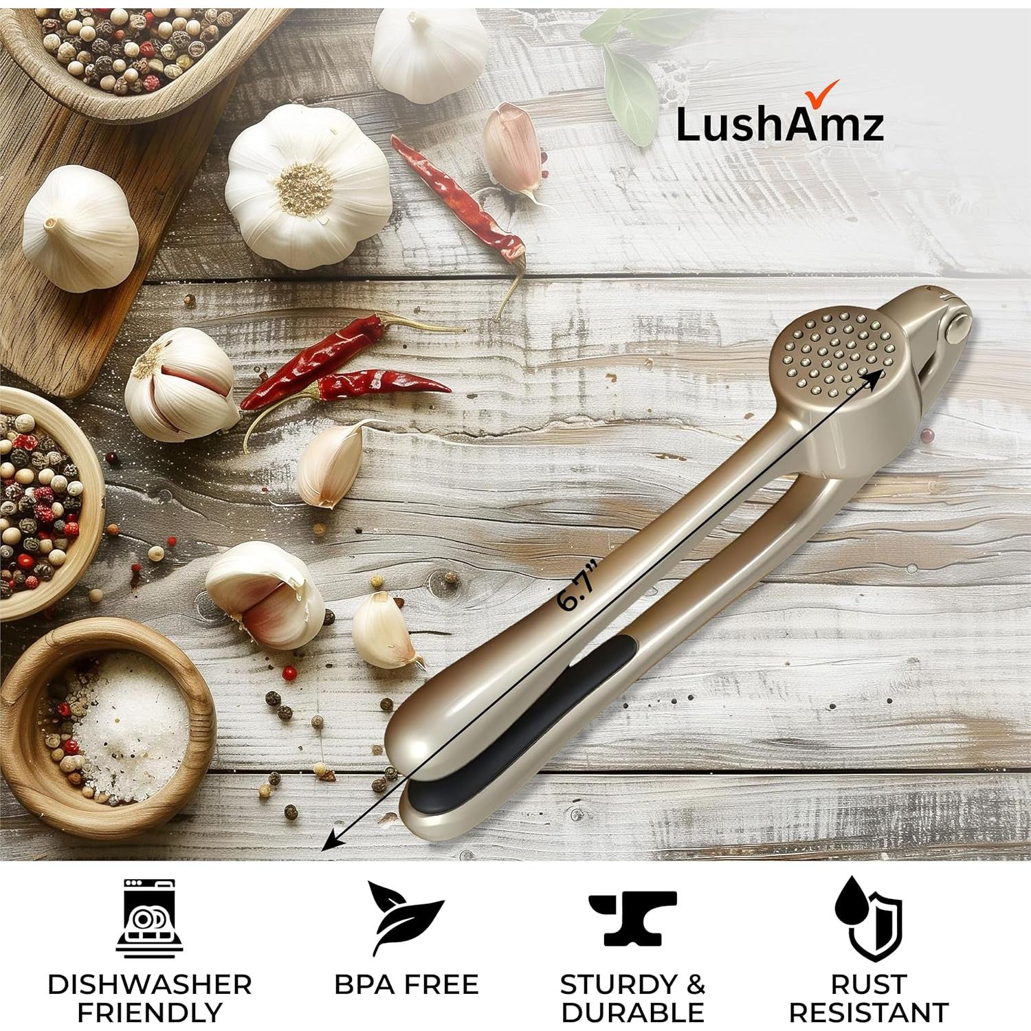 Prensa de Ajo LushAmz de Acero Inoxidable Apta para Lavavajillas